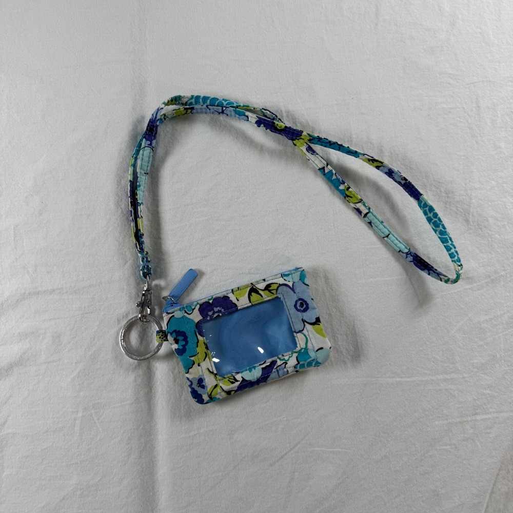 Vera Bradley Blueberry Blooms Floral Quilted Zip Lanyard ID Case